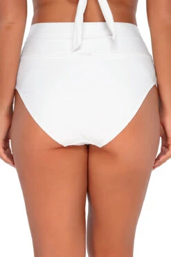 Banded Foldover High Waist Bikini Bottom -Everythingbutwater Store 33BWHILI Bikini Bottom White Lily Back