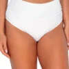 Banded Foldover High Waist Bikini Bottom -Everythingbutwater Store 33BWHILI Bikini Bottom White Lily Front