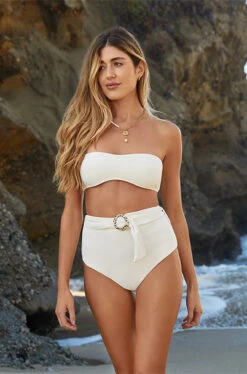 Isla Banded High Waist Bikini Bottom -Everythingbutwater Store J3983 Bikini Bottom Cream Lifestyle