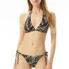 MICHAEL Michael Kors Sonoran Palm Multi-Way Triangle Bikini Top -Everythingbutwater Store MM9J027 Bikini Top Black Front